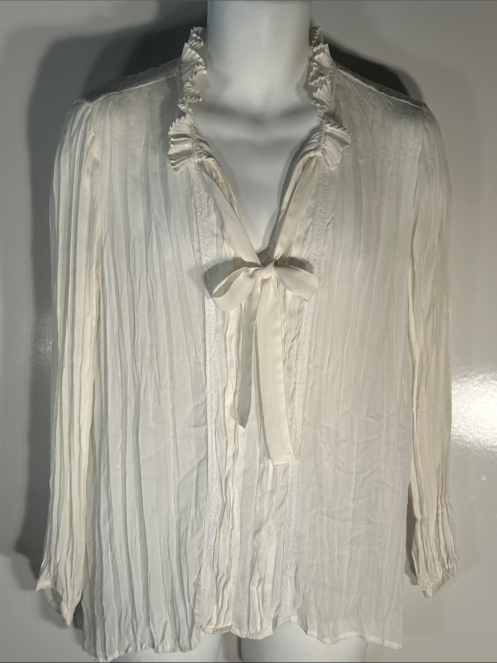 Melissa Paige SZL Ivory Georgette Blouse Career Romantic Wardrobe Staple Cottage - Picture 2 of 10